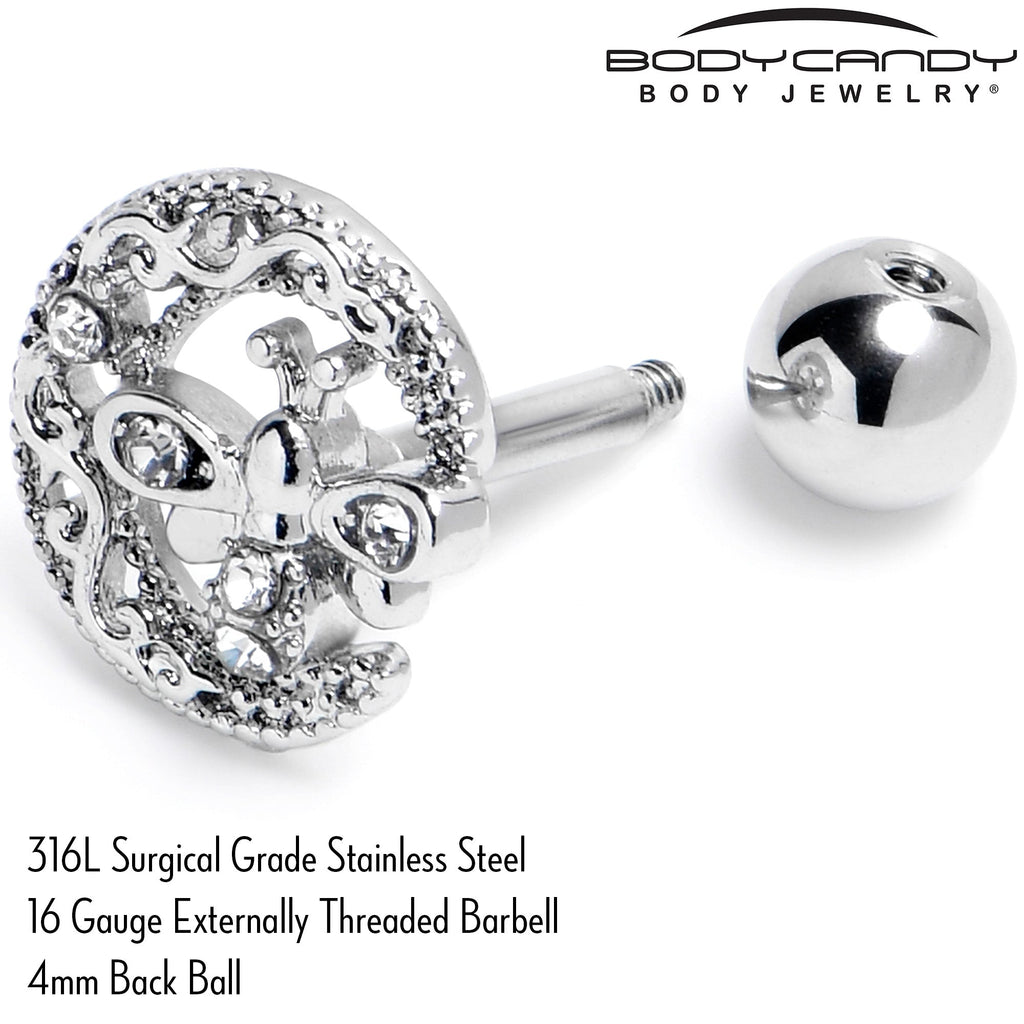 16G 1/4 Clear Gem Lunar Dragonfly Cartilage Tragus Earring
