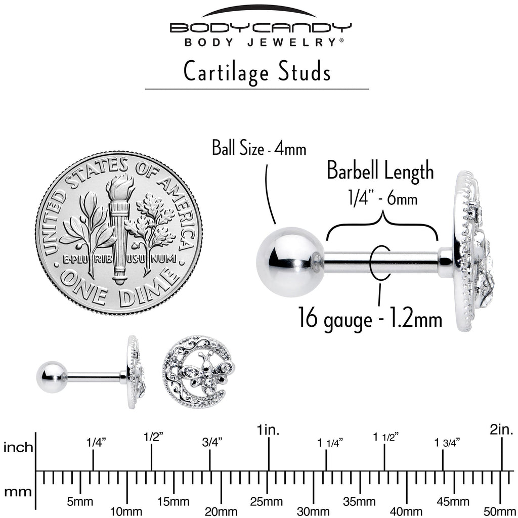 16G 1/4 Clear Gem Lunar Dragonfly Cartilage Tragus Earring