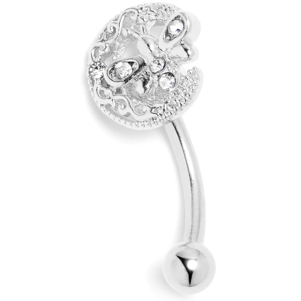 16G 5/16 Clear Gem Lunar Dragonfly Curved Eyebrow Ring
