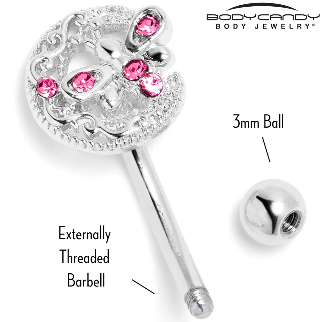 16G 5/16 Pink Gem Lunar Dragonfly Curved Eyebrow Ring