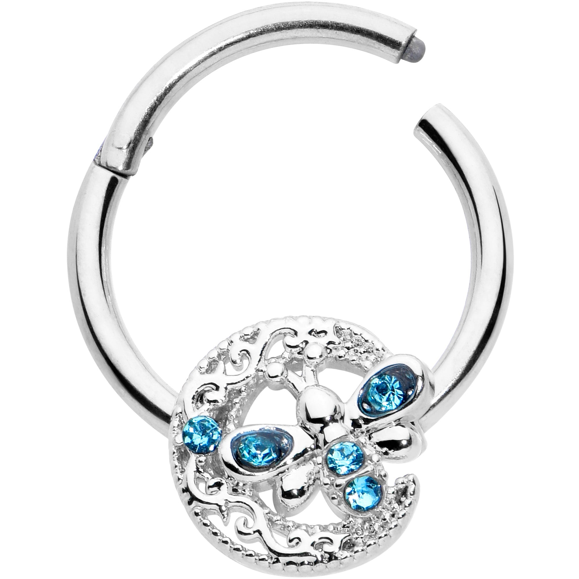 16G 3/8 Blue Gem Lunar Dragonfly Hinged Segment Ring