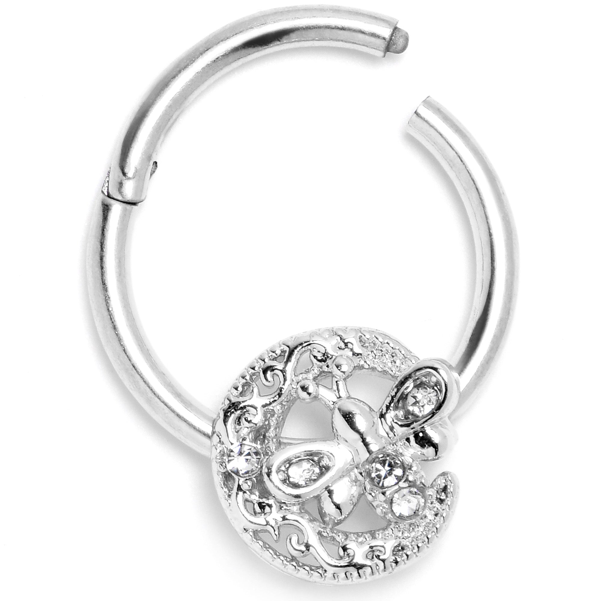 16G 3/8 Clear Gem Lunar Dragonfly Hinged Segment Ring