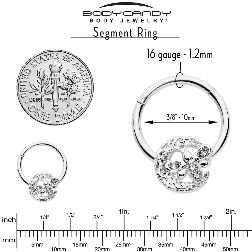 16G 3/8 Clear Gem Lunar Dragonfly Hinged Segment Ring