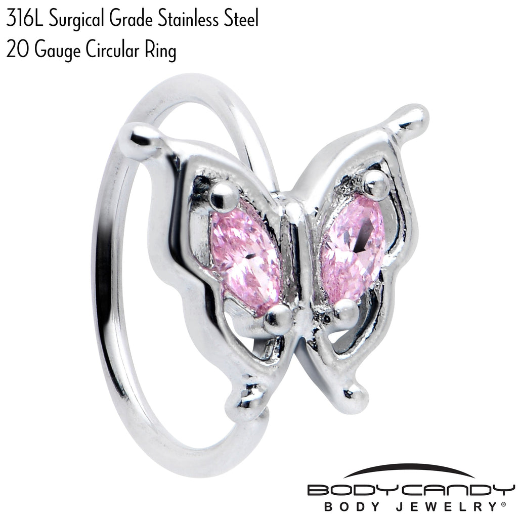 20G 5/16 Pink Gem Fancy Fab Butterfly Nose Hoop