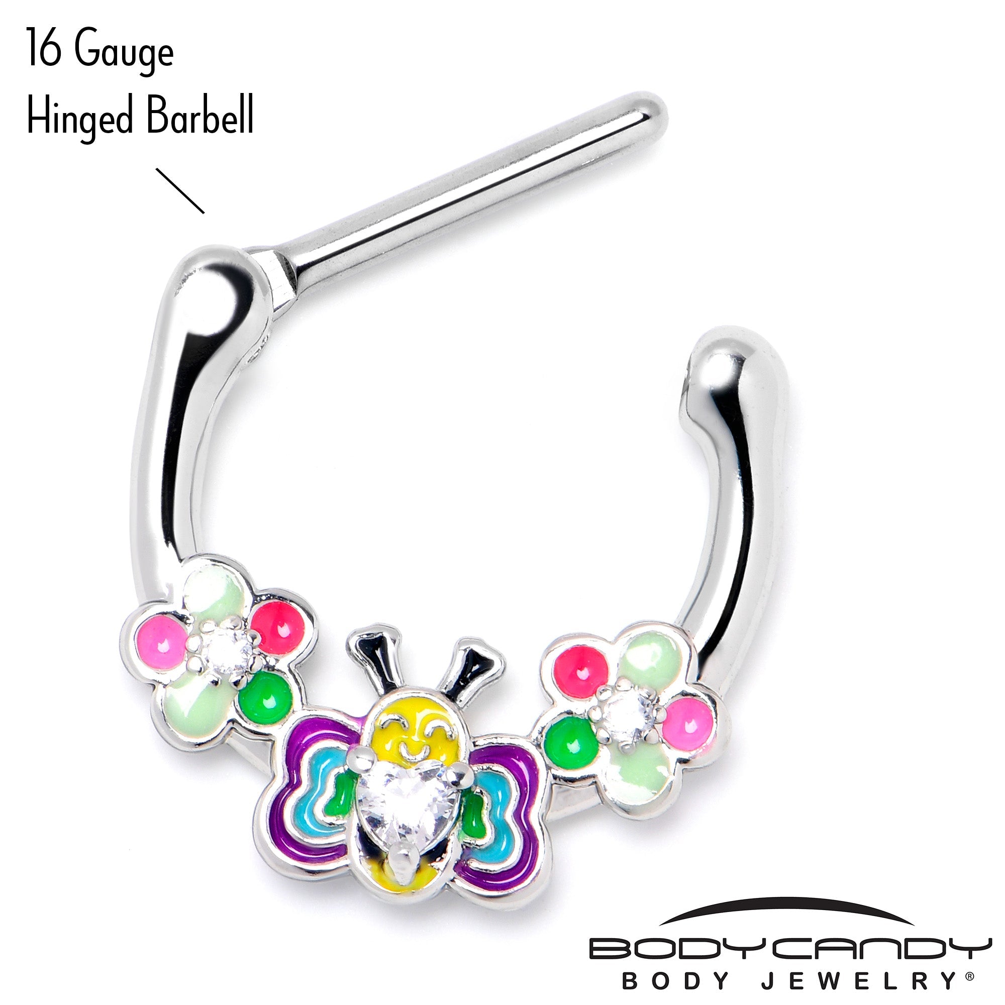 16G 5/16 Clear CZ Gem Butterfly Love Bug Flower Cartilage Clicker
