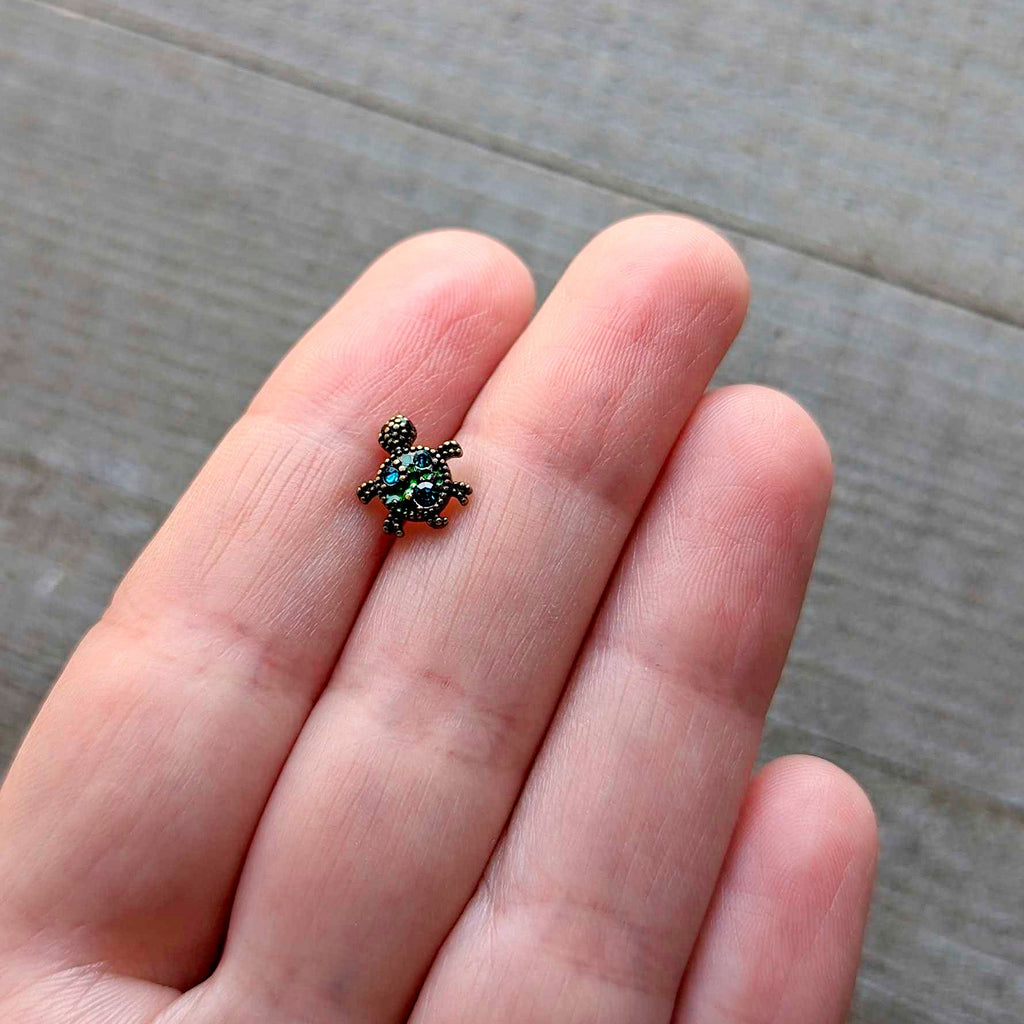 16G 1/4 Blue Gem Gold Hue Sweet Sea Turtle Cartilage Tragus Earring