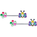 14G 9/16 Clear CZ Gem Butterfly Love Bug Barbell Nipple Ring Set