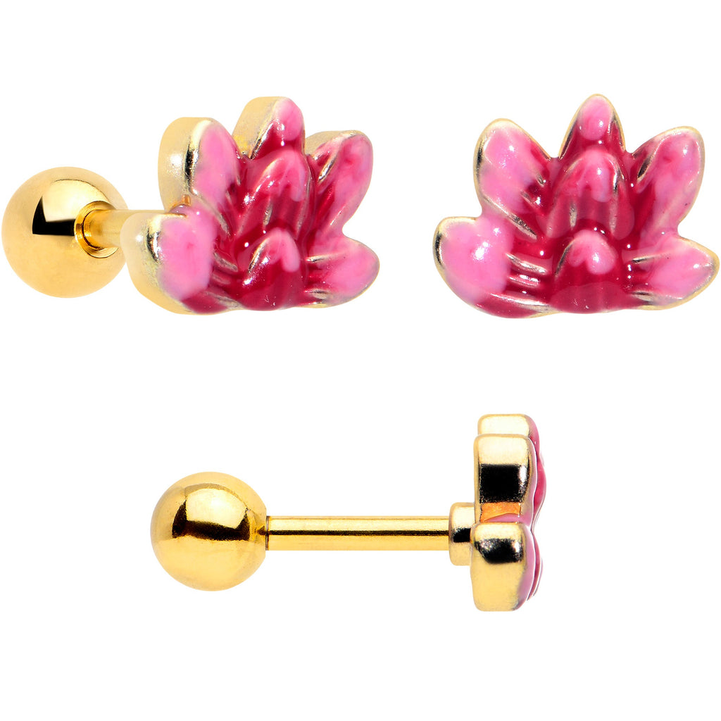 16G 1/4 Clear Gem Gold Tone Ladybug Lotus Cartilage Set of 3