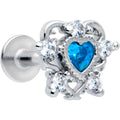 16G Blue Clear CZ Gem Heart Pair Flat Back Earring