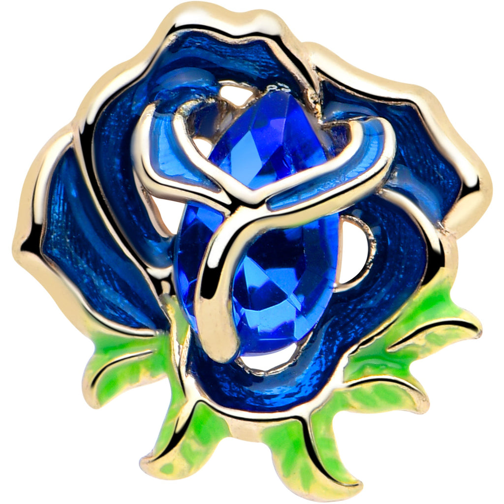 16G Gold Tone Deep Blue Flower Flat Back Earring