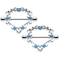 14G 9/16 Blue CZ Gem Leafy Heart Nipple Shield Set