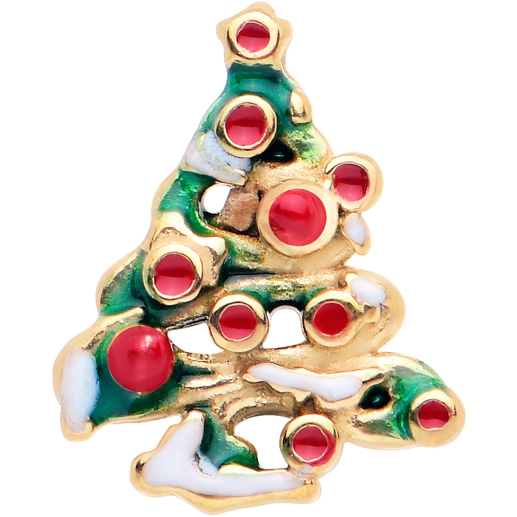 Gold Tone Snowy Christmas Tree Holiday Barbell Tongue Ring