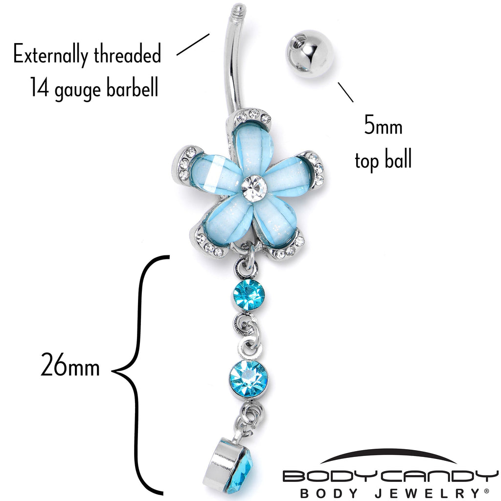 Blue Clear Gem Retro Flower Glamour Dangle Belly Ring