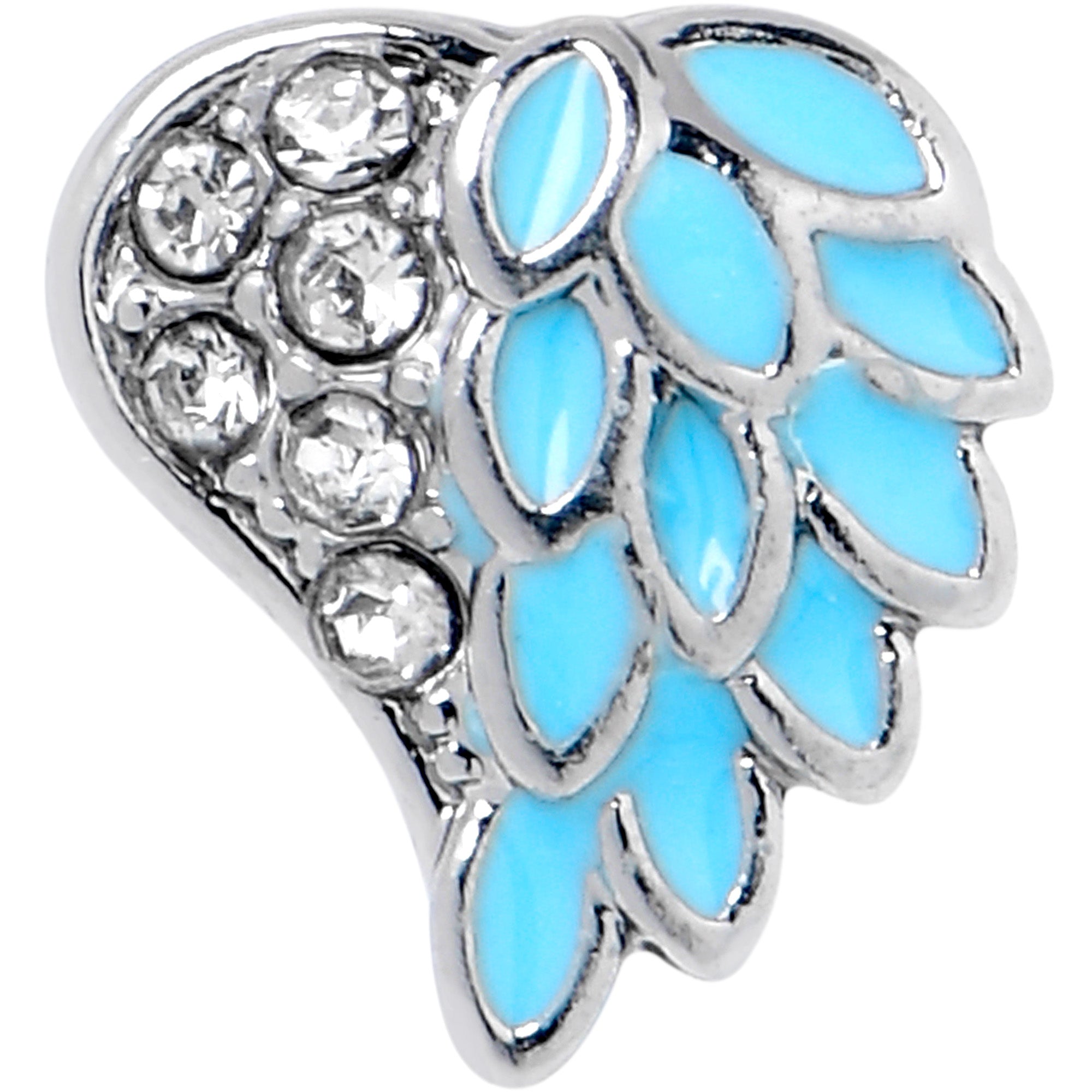 20G 5/16 Clear Gem Heavenly Heart Angel Wing Blue Nose Hoop