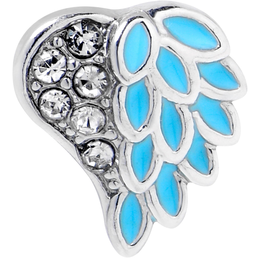 20G 7mm Clear Gem Heavenly Heart Angel Wing Blue L Shape Nose Ring