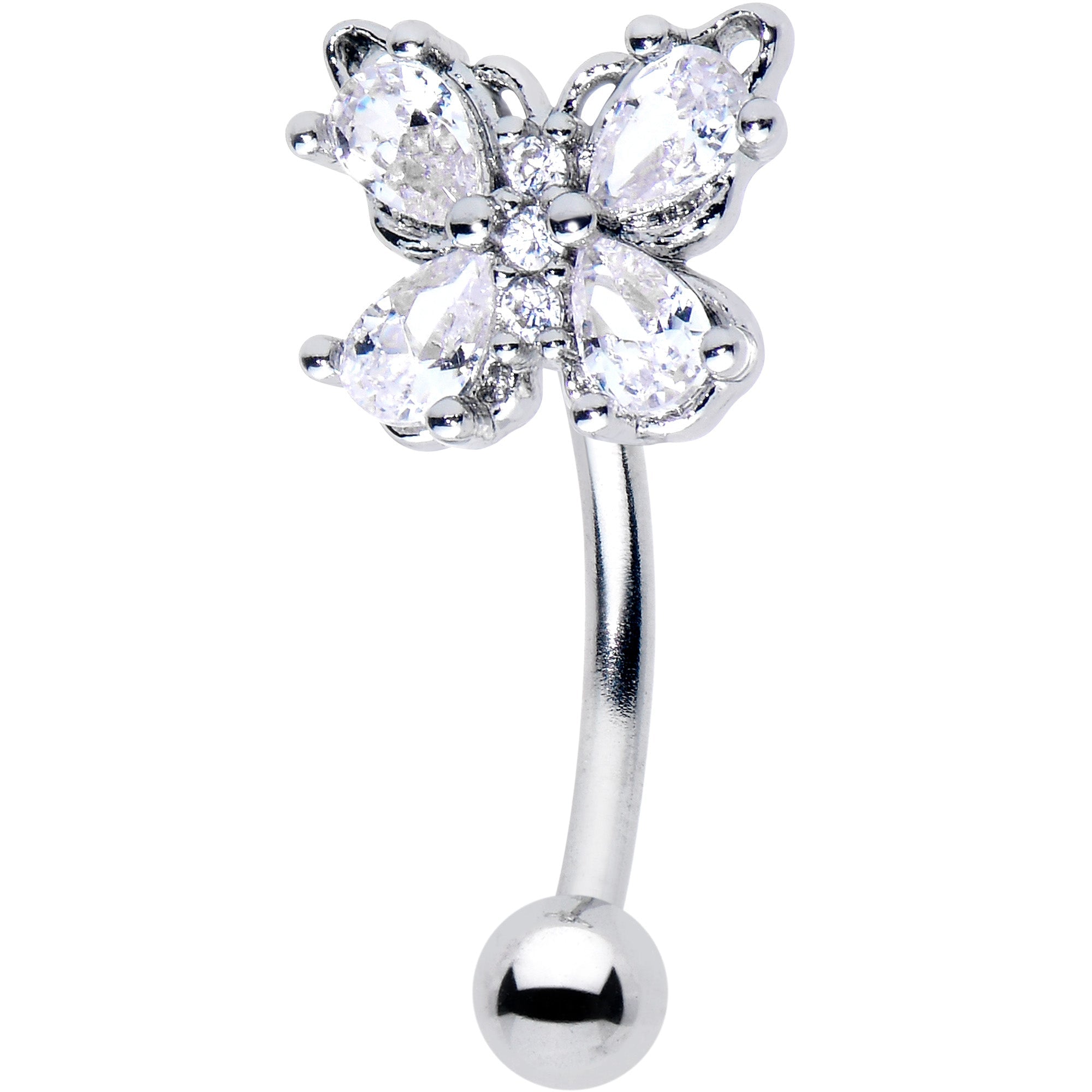 16G 5/16 Clear Gem Baroque Beauty Butterfly Curved Eyebrow Ring