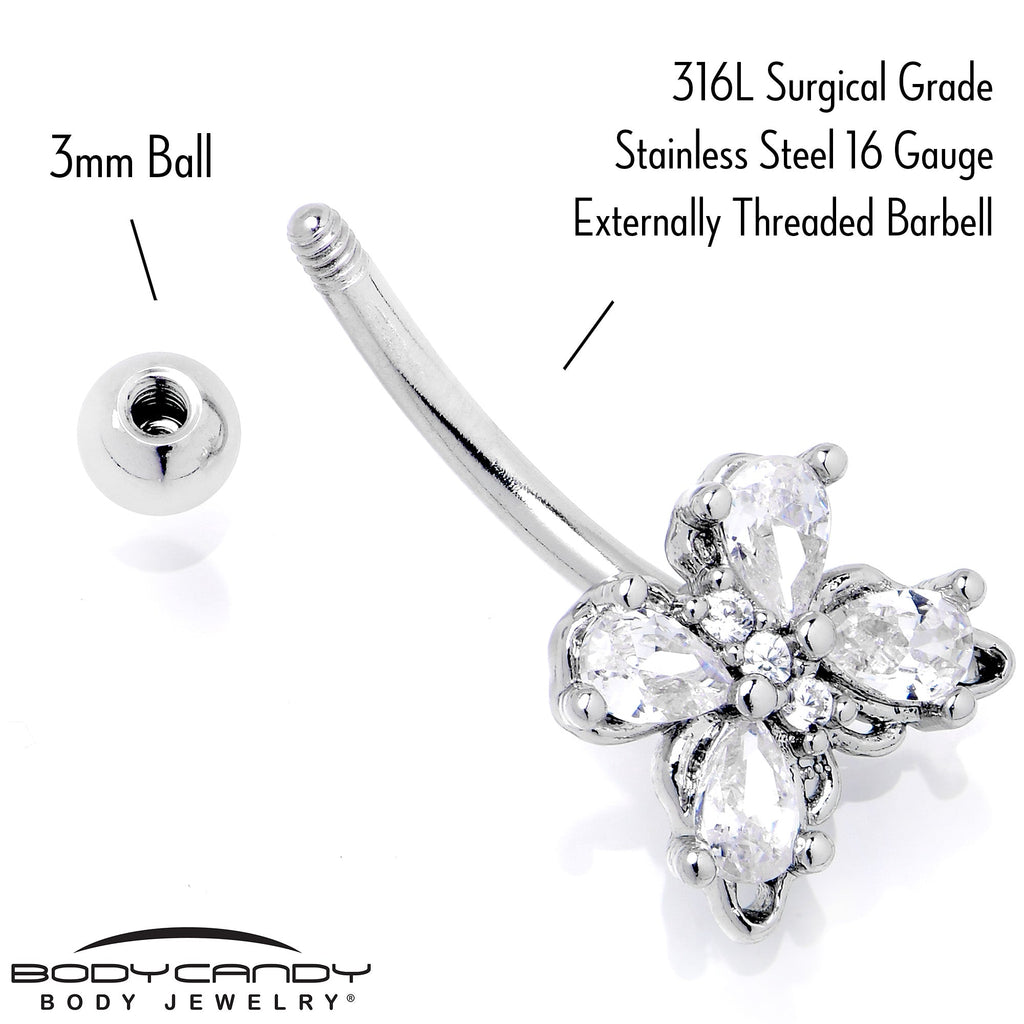 16G 5/16 Clear Gem Baroque Beauty Butterfly Curved Eyebrow Ring