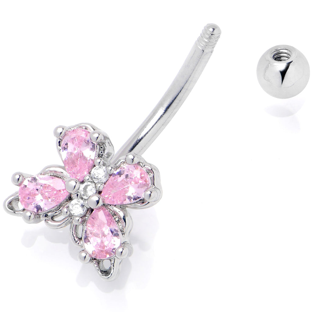 16G 5/16 Pink Gem Baroque Beauty Butterfly Curved Eyebrow Ring