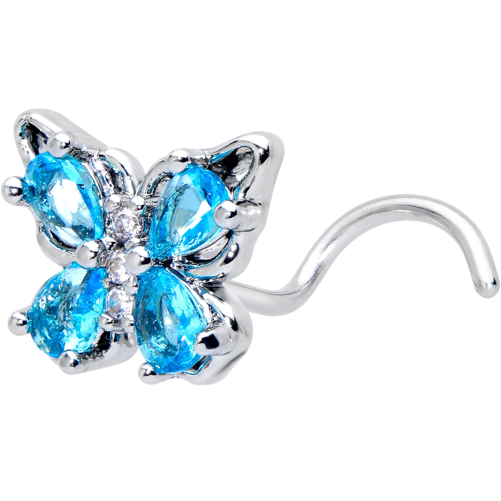 20G 7mm Blue Gem Baroque Beauty Butterfly Left Side Nose Screw