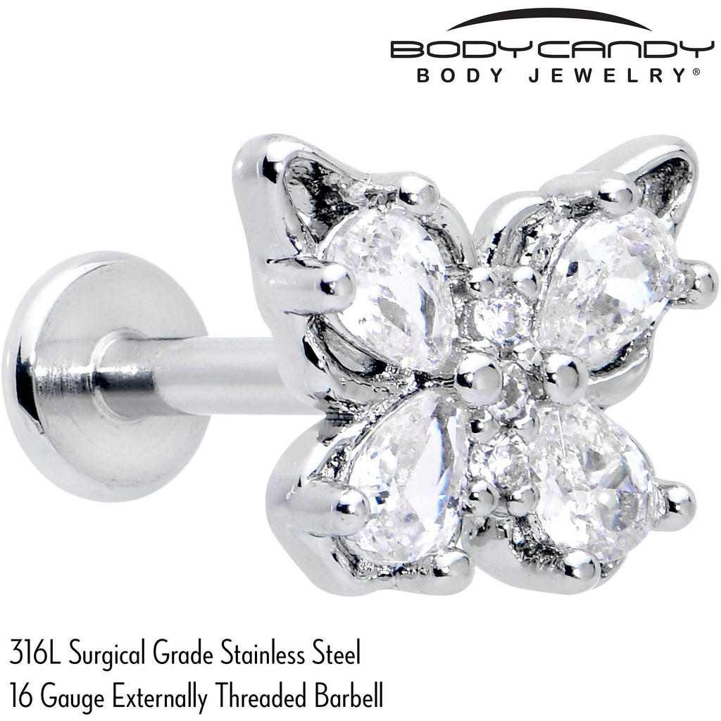 16G 5/16 Clear Gem Baroque Butterfly Internally Threaded Labret