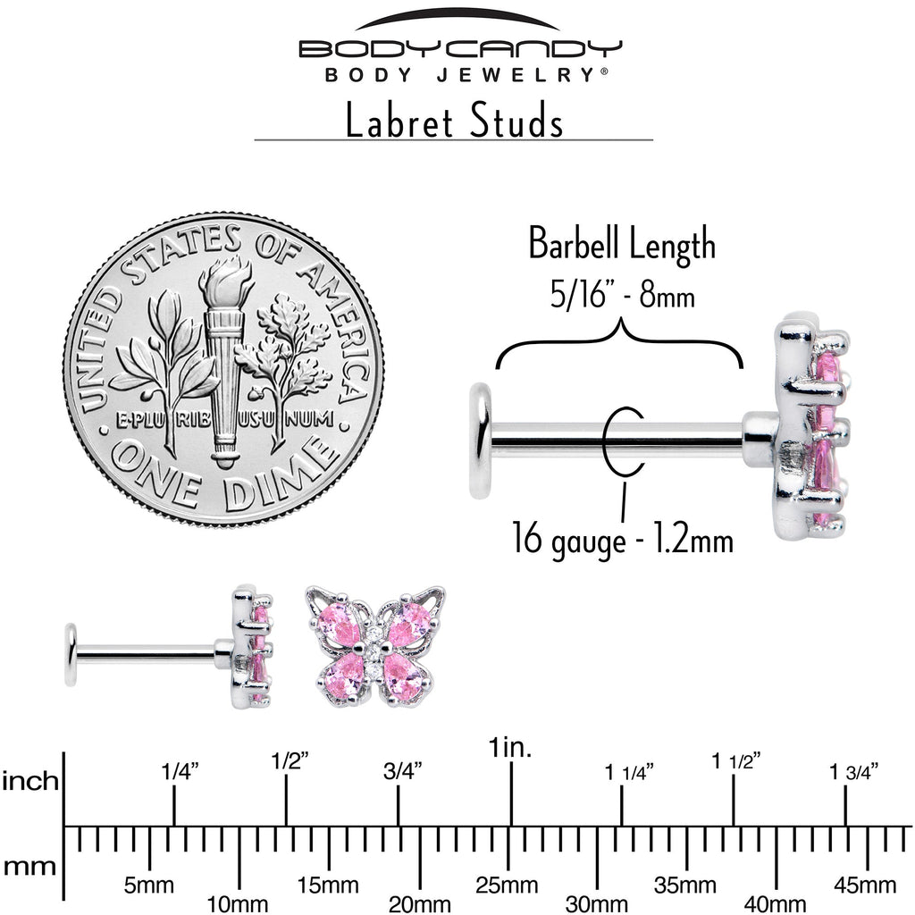 16G 5/16 Pink Gem Baroque Butterfly Internally Threaded Labret