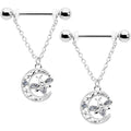 14G 9/16 Clear Gem Lunar Dragonfly Chain Dangle Nipple Ring Set