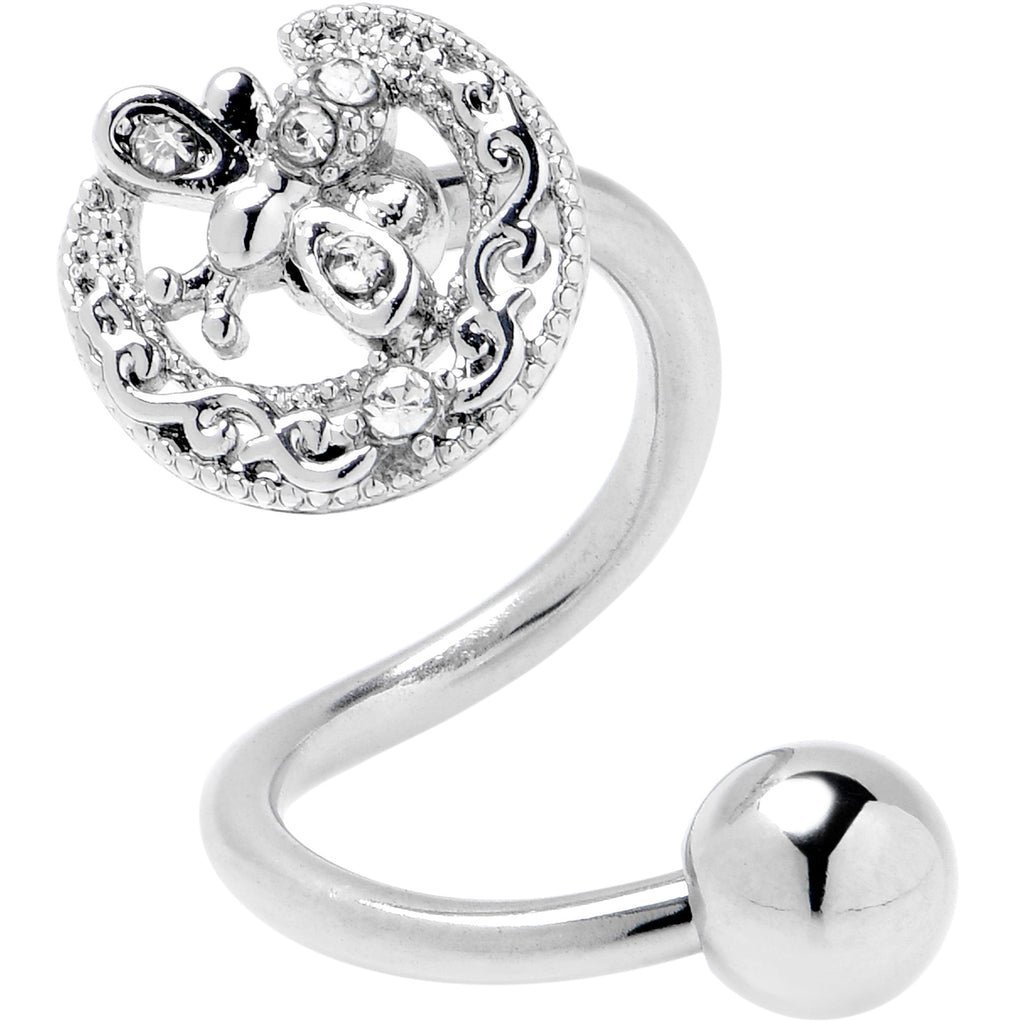Clear Gem Lunar Dragonfly Spiral Twister Belly Ring