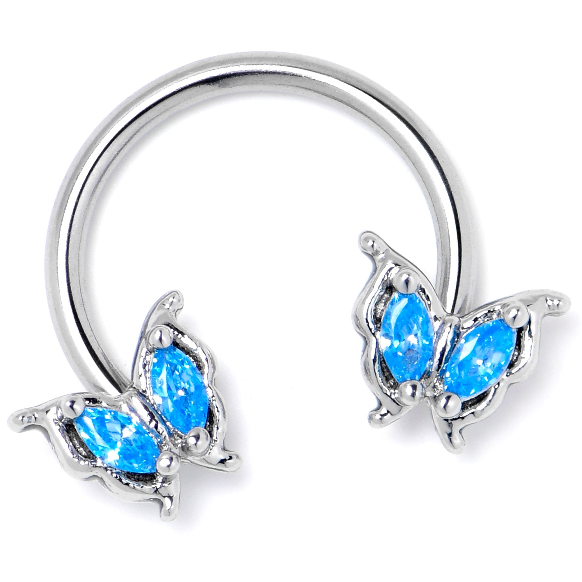 16G 3/8 Blue Gem Fancy Fab Butterfly Horseshoe Circular Barbell