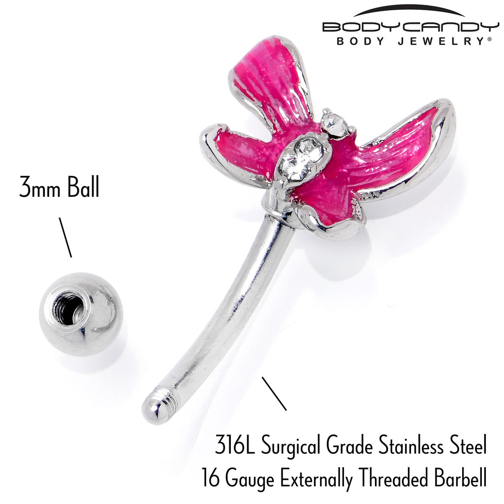 16G 5/16 Clear Gem Chunky Butterfly Pink Curved Eyebrow Ring