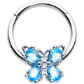 16G 3/8 Blue Gem Baroque Beauty Butterfly Hinged Segment Ring