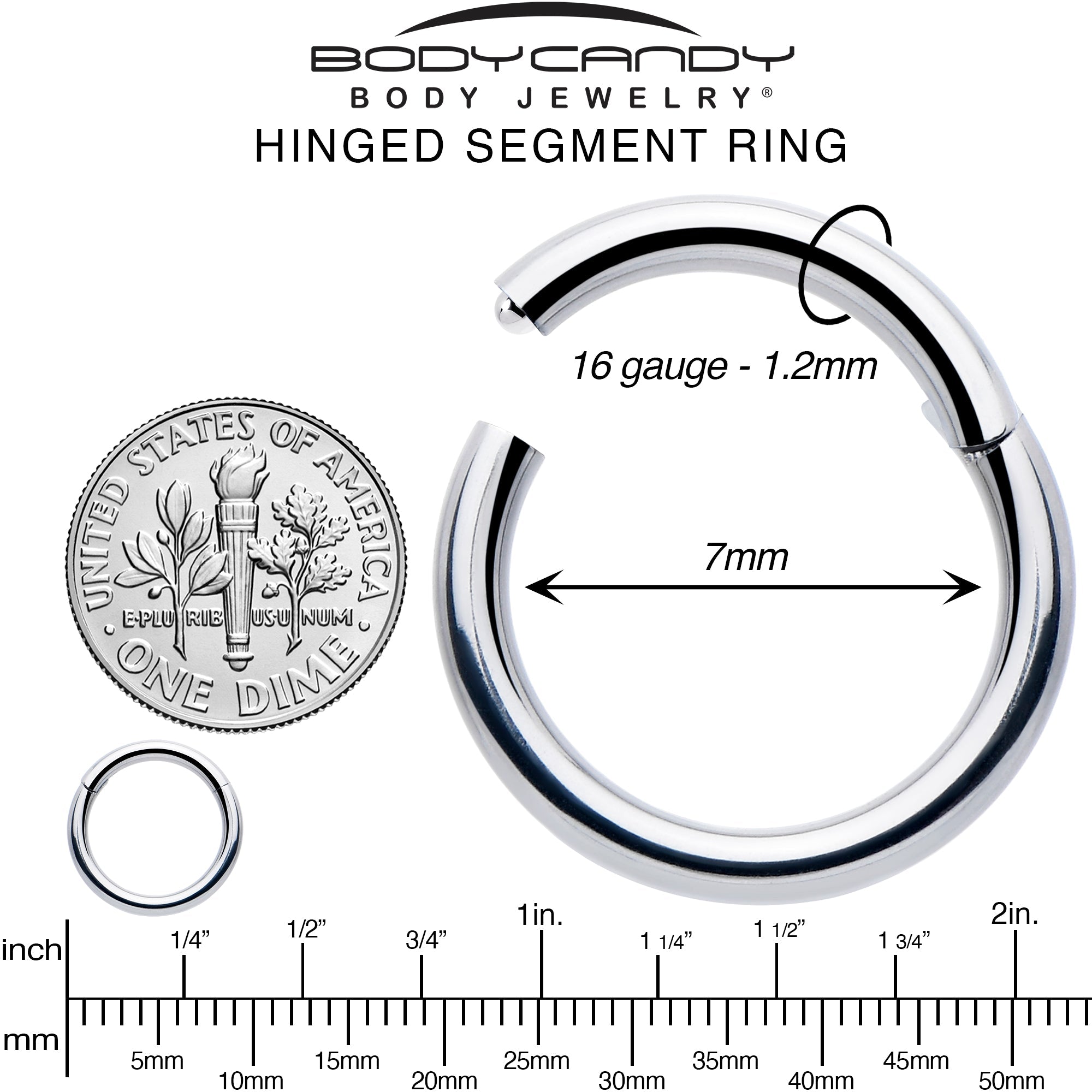 16G 7mm 316L Surgical Steel Precision Hinged Segment Hoop