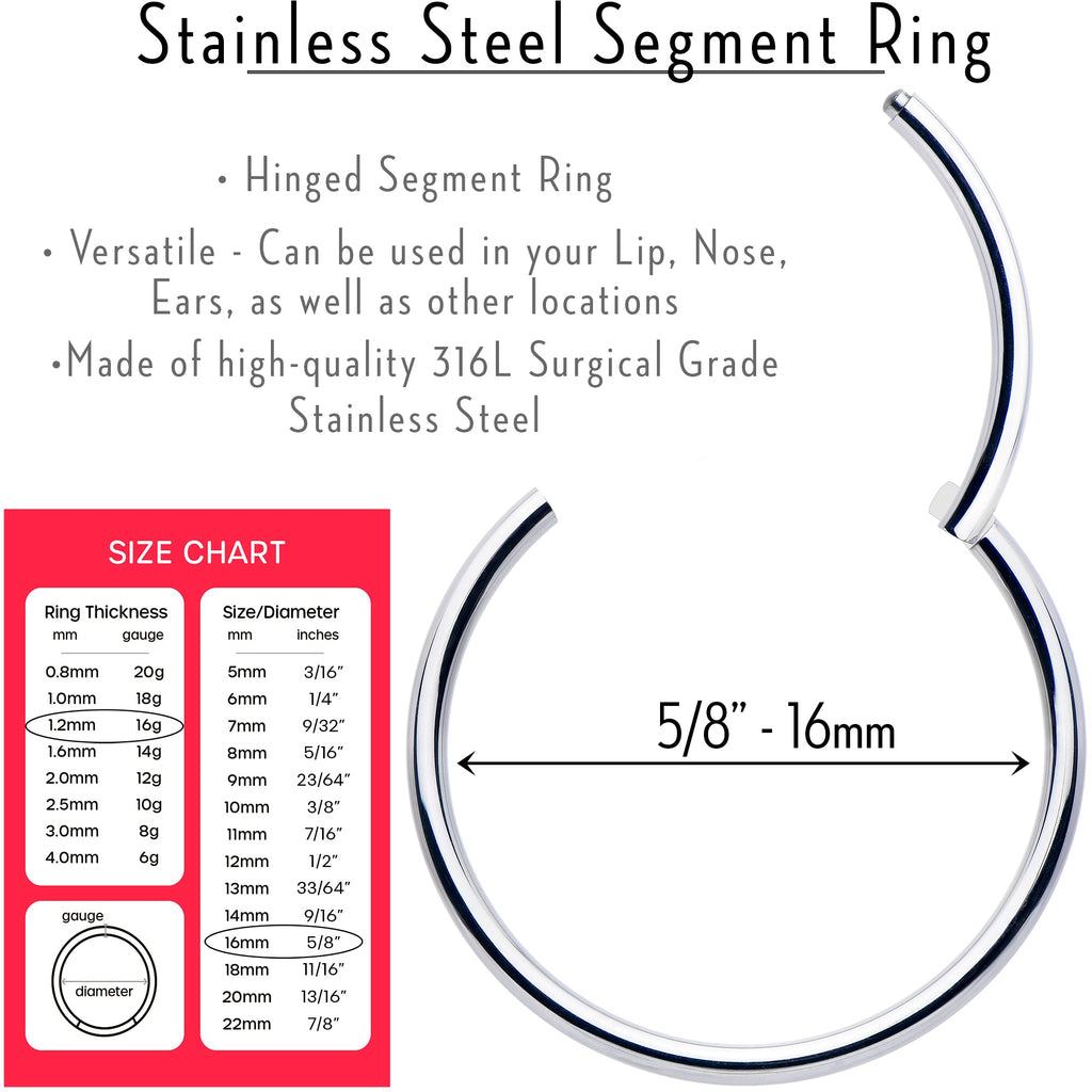 16G 5/8 316L Surgical Steel Precision Hinged Segment Hoop