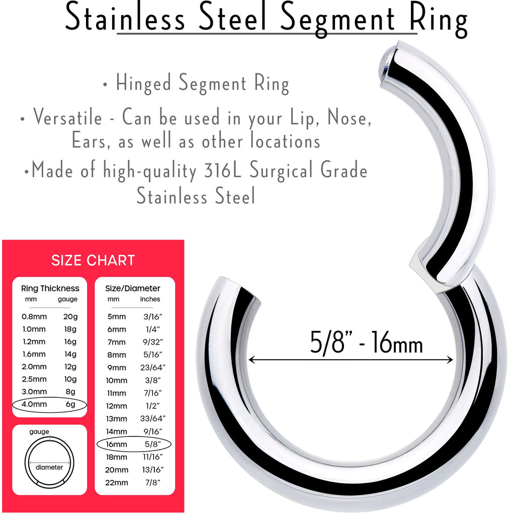 6G 5/8 316L Surgical Steel Precision Hinged Segment Hoop