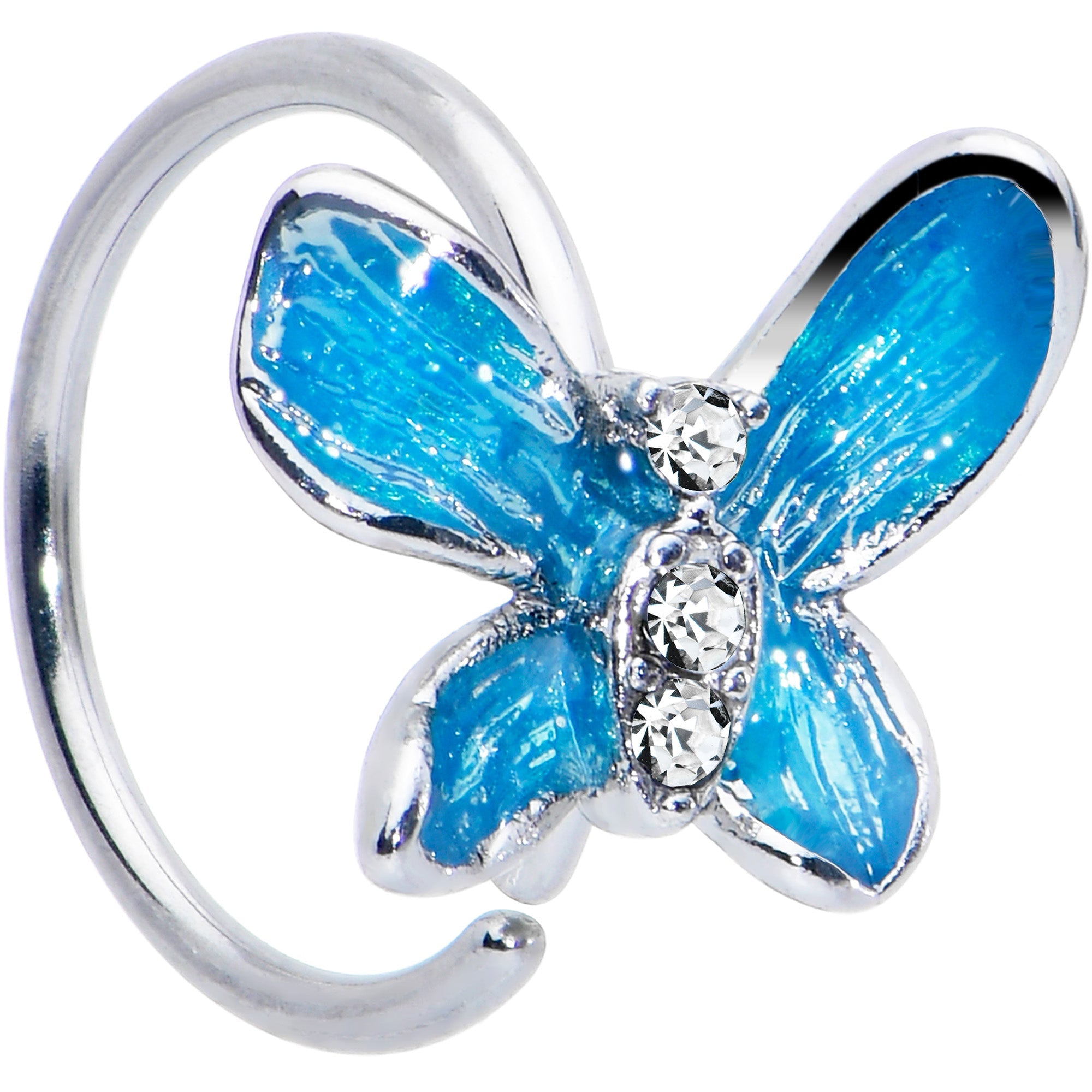 20G 5/16 Clear Gem Chunky Butterfly Blue Nose Hoop