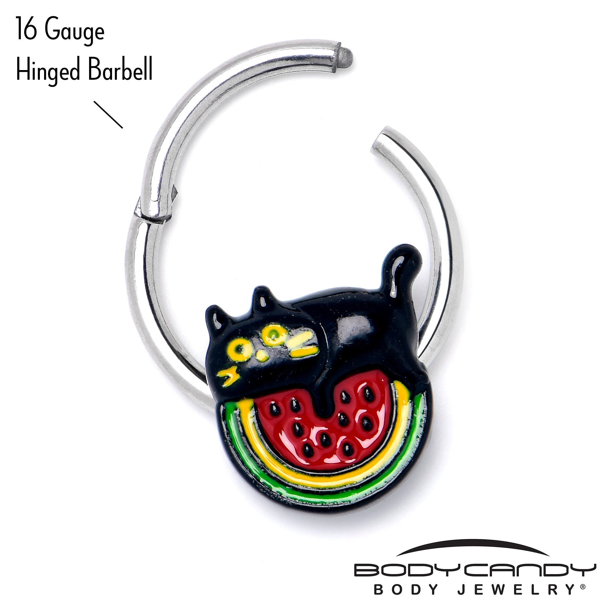 16G 3/8 Watermelon Cat Love Hinged Segment Ring