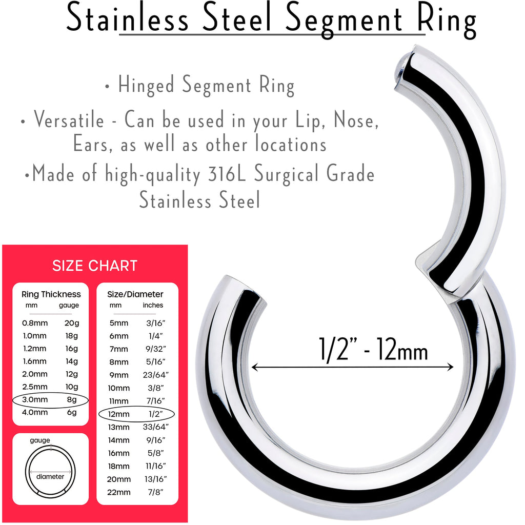 8G 1/2 316L Surgical Steel Precision Hinged Segment Hoop