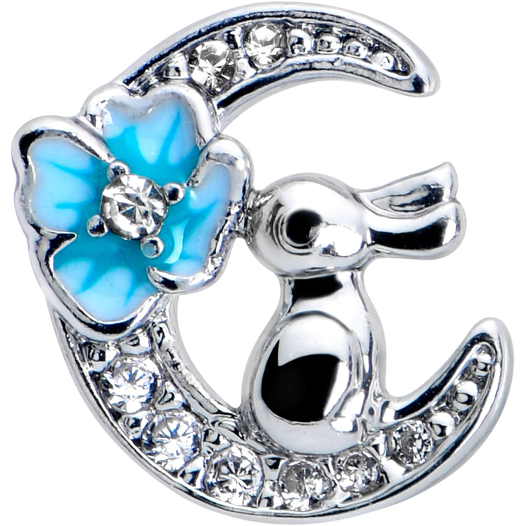 16G 5/16 Clear CZ Gem Rabbit Moon Blue Internally Threaded Labret