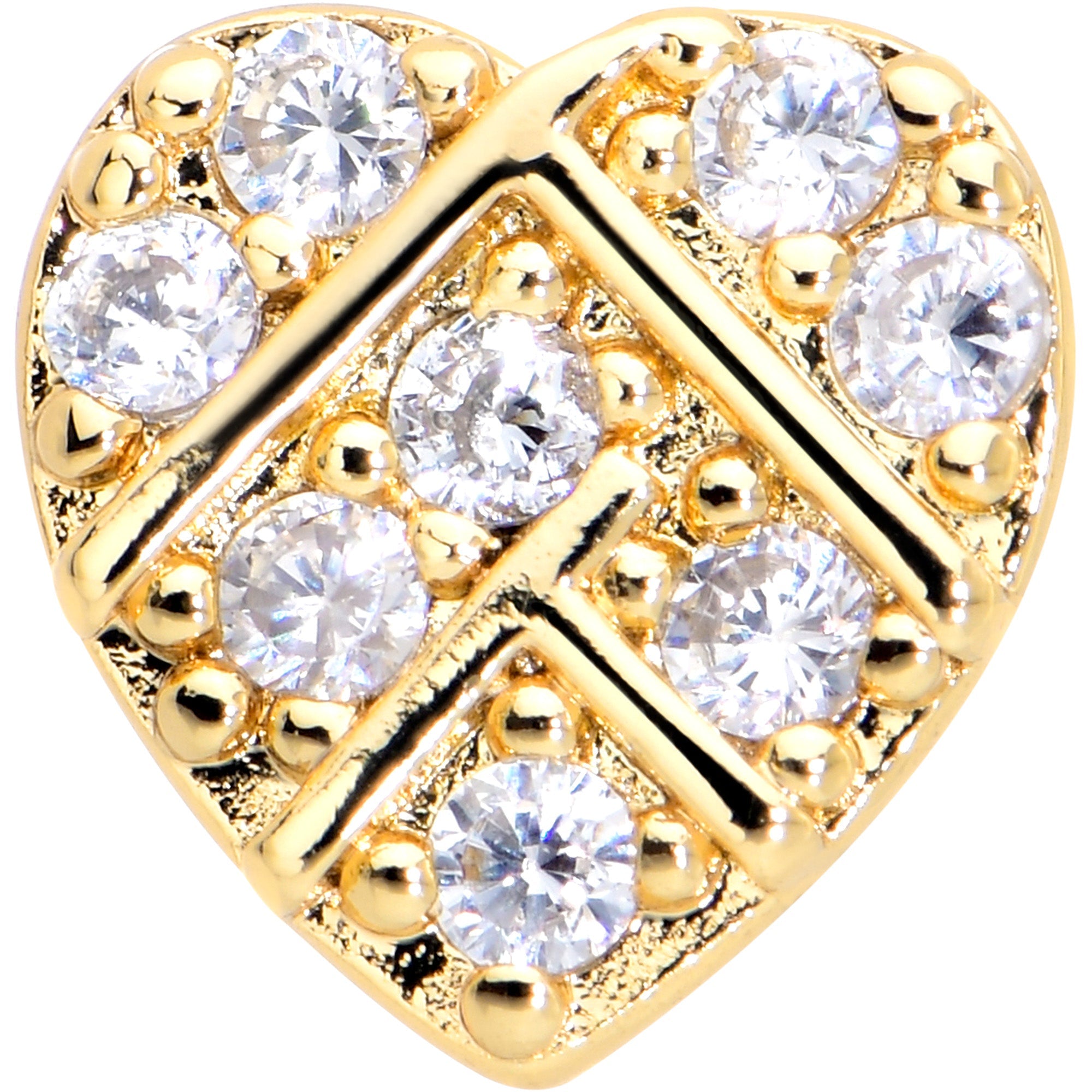 20G 7mm Clear Gem Gold Tone Lattice Heart L Shape Nose Ring
