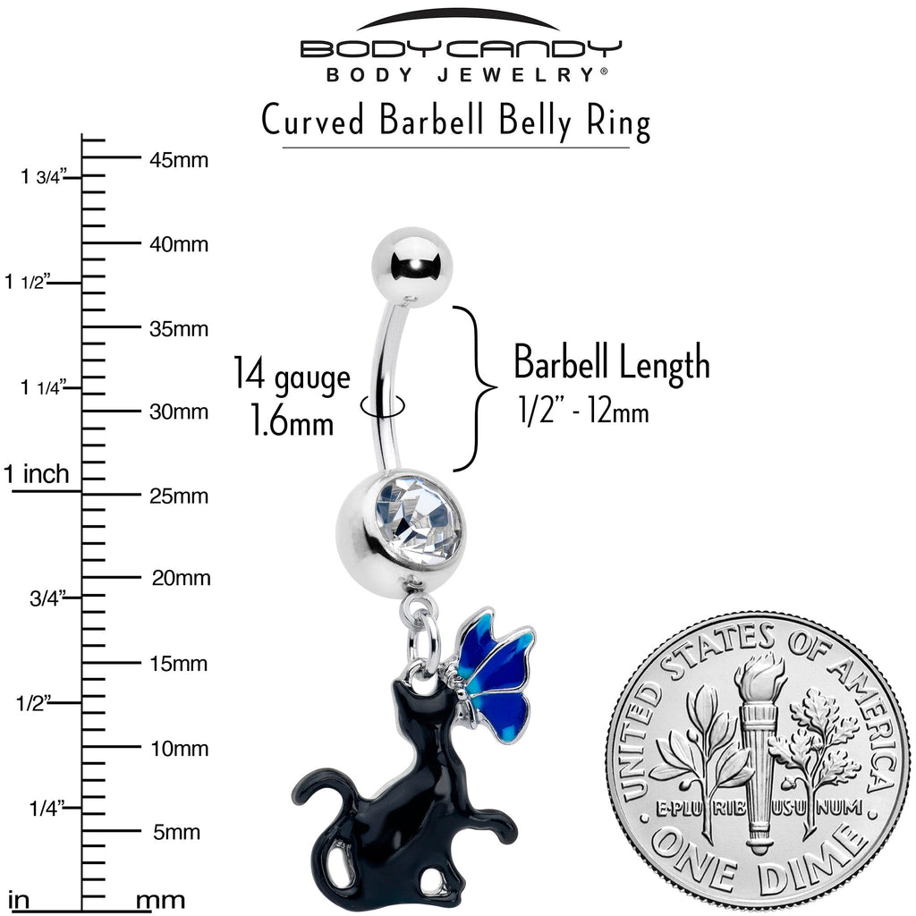 Clear Gem Butterfly Blue Black Cat Dangle Belly Ring