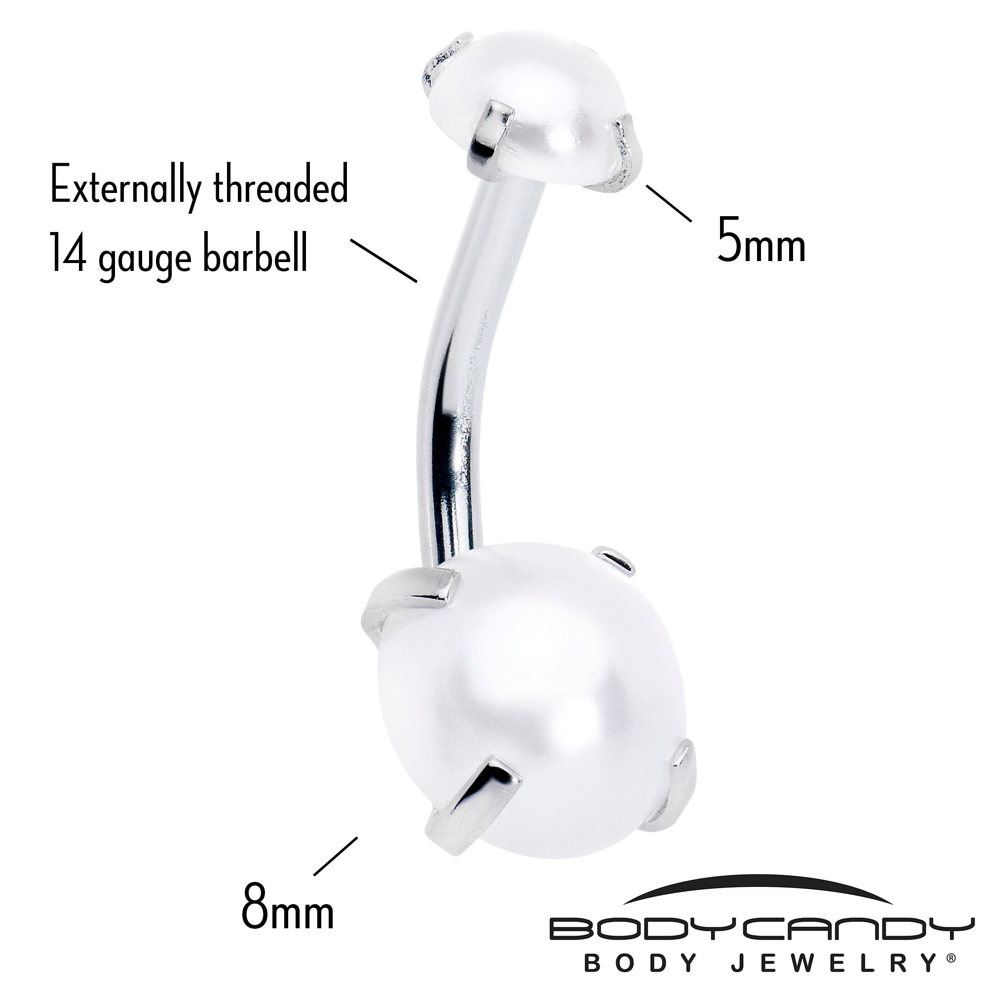 Opaque White Faux Pearl June Birthstone Double Mount Belly Ring