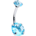 Aqua Blue Gem March Birthstone Double Mount Belly Ring