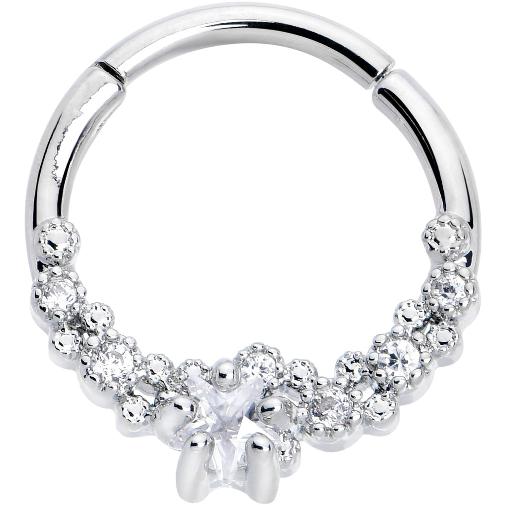 16G 3/8 Clear CZ Gem Starfish Supreme Hinged Segment Ring
