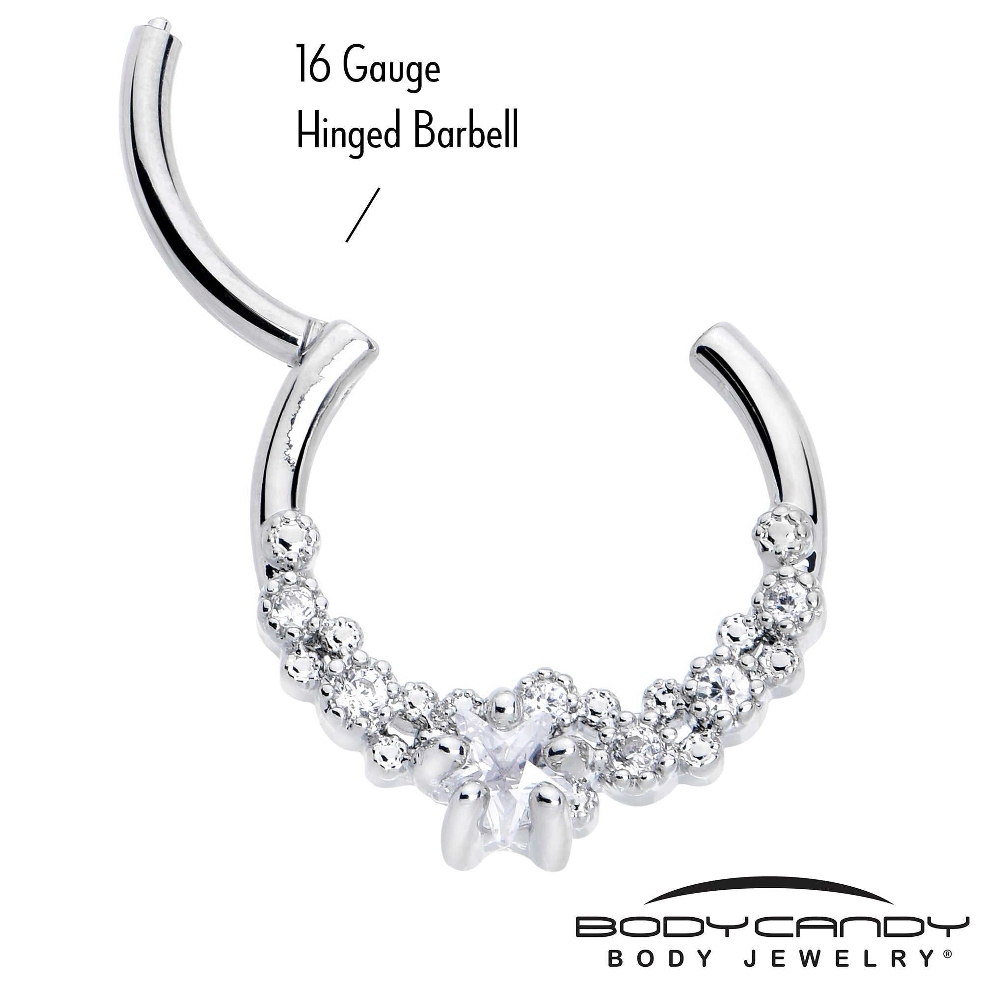 16G 3/8 Clear CZ Gem Starfish Supreme Hinged Segment Ring