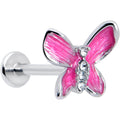 16G 5/16 Clear Gem Chunky Butterfly Pink Labret Monroe Tragus