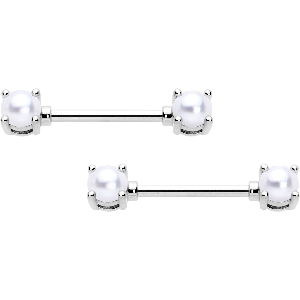 14G 9/16 White Faux Pearl June Birthstone Nipple Ring Set