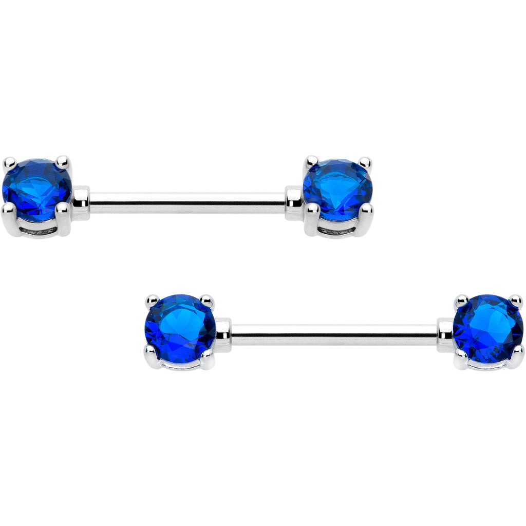 14G 9/16 Blue CZ Gem September Birthstone Nipple Ring Set