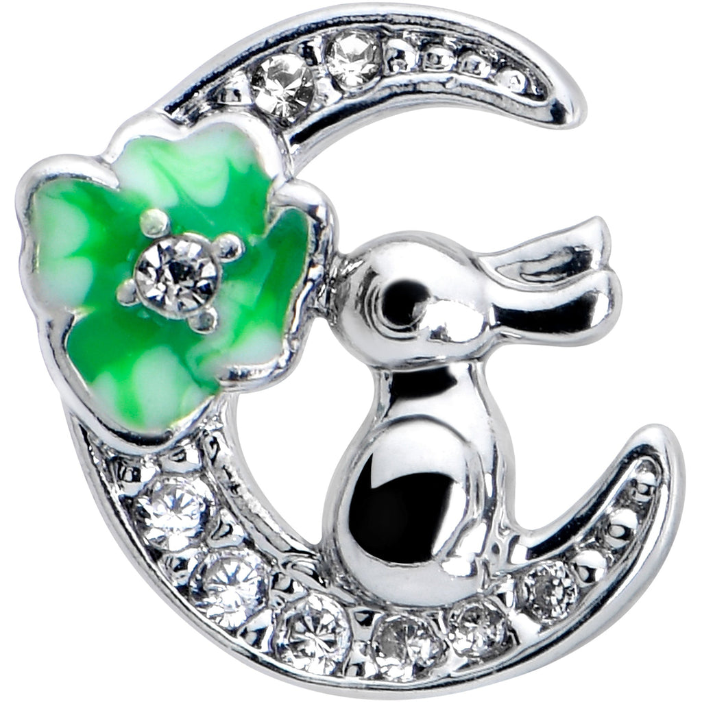 16G 1/4 Clear CZ Gem Rabbit on the Moon Green Cartilage Earring