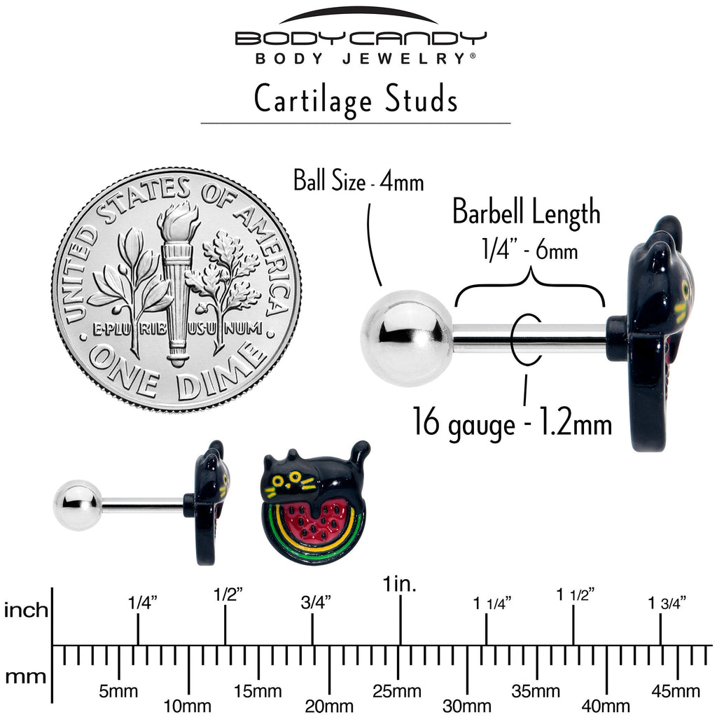 16G 1/4 Watermelon Cat Love Cartilage Tragus Earring