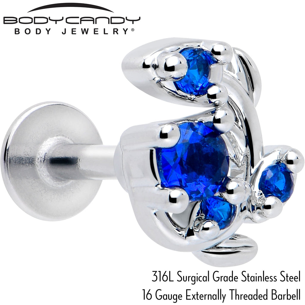 16G 1/4 Blue Gem Twining Vine Flatback Stud