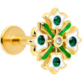 16G 1/4 Green Gem Gold Tone Flower Wreath Flatback Stud